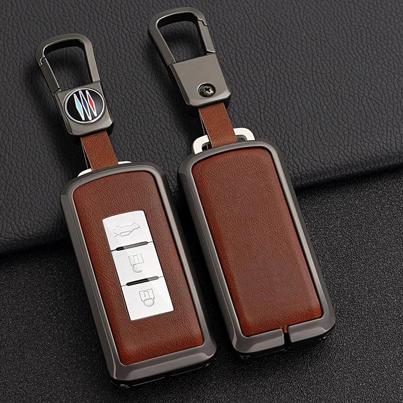 Zinc Alloy+ Leather Car Key Case Cover for Mitsubishi Outlander Lancer 10 L200 ASX Colt Pajero sport Eclipse Cross Remote Key