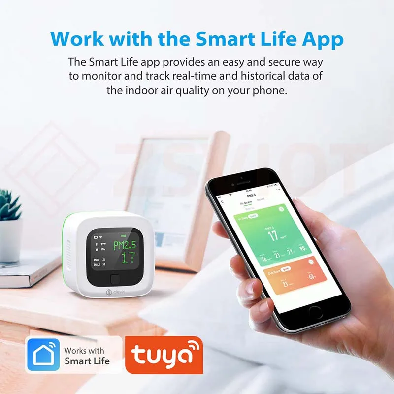 LEDEAST-Tuya Smart WIFI Detector Ambiente, Monitor de Qualidade do Ar Interior, Controle de Temperatura e Umidade, ZSWKD, Medida PM2.5