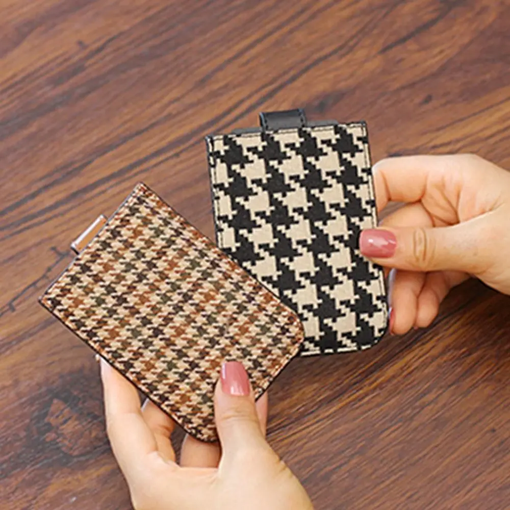 بو الجلود houndstooth بطاقة حقيبة سحب التدريجي نوع بطاقة جيب حاملي بطاقات مخلب حقيبة صغيرة الكورية نمط محفظة قصيرة في الهواء الطلق #5