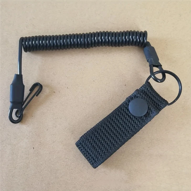 DIZETION Taktische Anti-verloren Elastische Lanyard Anti-diebstahl Anti-cut Frühling Sitz Gürtel Pistole Seil Schlüssel Ring taschenlampe Zubehör – Detail 4