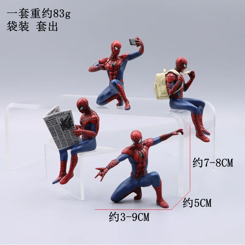 7-8 ซม.4pcs Spidermans ตัวเลขการกระทํา Marvel's อะนิเมะตุ๊กตารถเครื่องประดับตกแต่งบ้านเด็กคลาสสิกของเล่นของขวัญวันเกิด