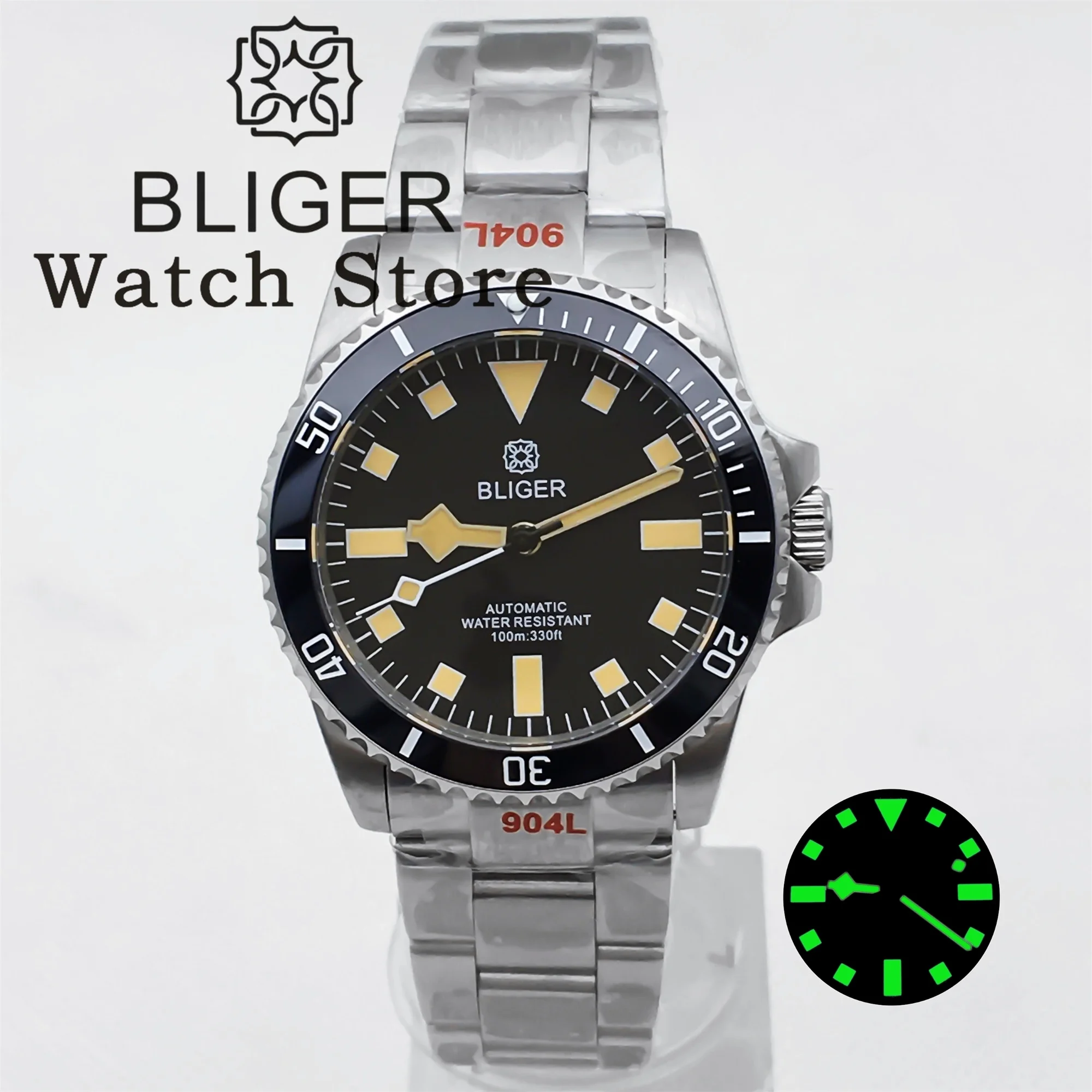 BLIGER 36mm 38mm NH35A PT5000 Mechanical Automatic Diving Watch Vintage Dial Luminous Sapphire Glass Deep Waterproof Men's Watch