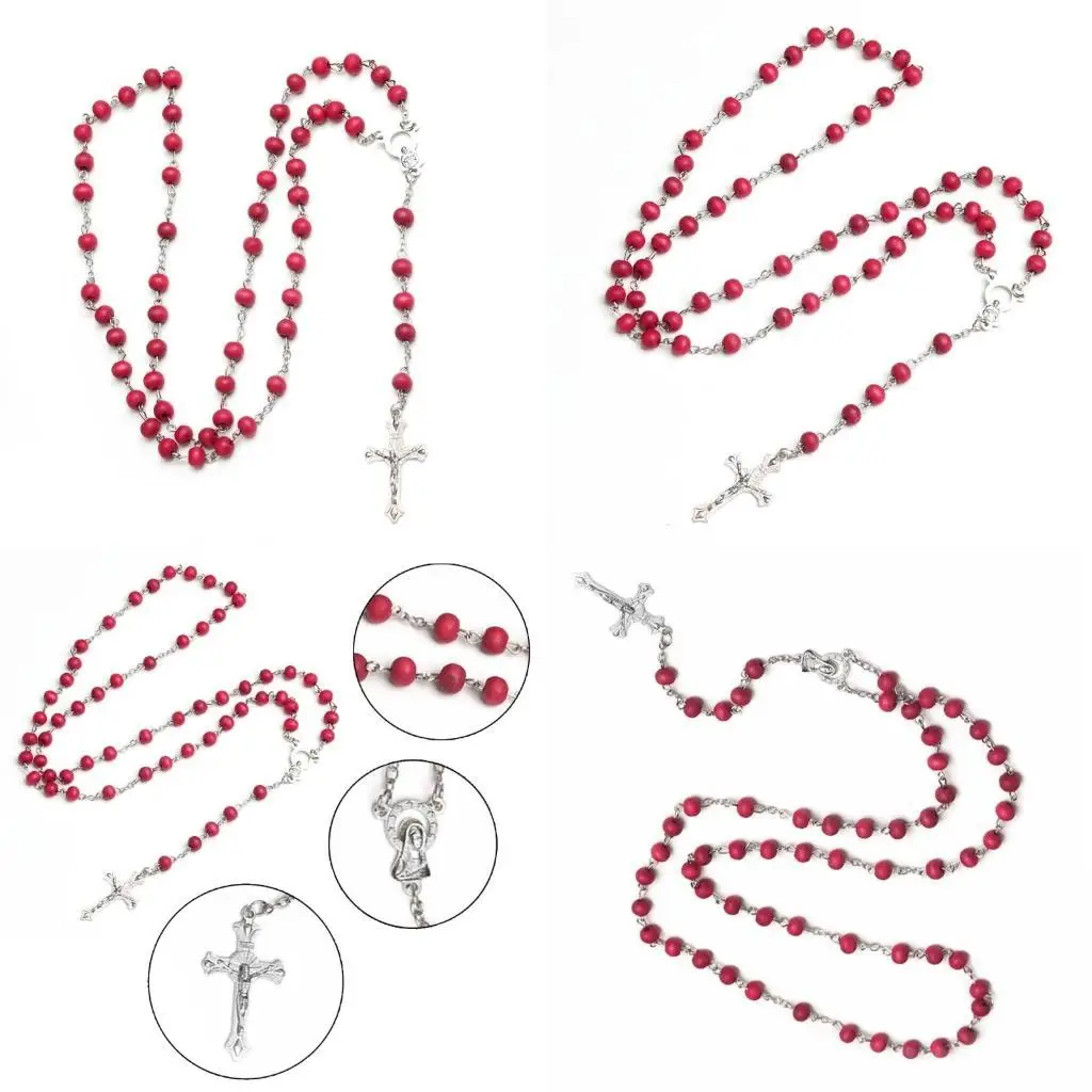 

31BB Crossed Necklace Pendant for Men Woman Wooden Beads Rose Sutra Jewelry