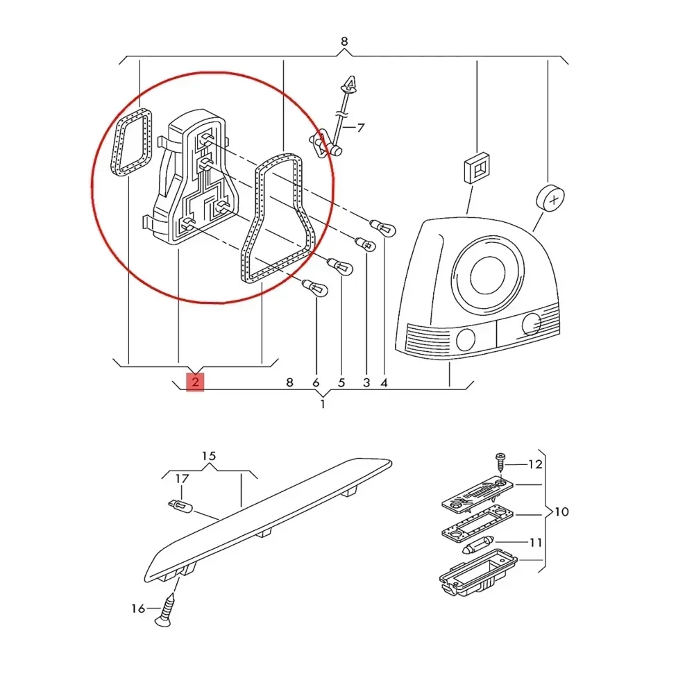 For Volkswagen VW Polo 2006-2010 Tail Light Bulb Holder Base Circuit Board Rear Lamp Taillight Parts 6QD945257A, 6QD945258A