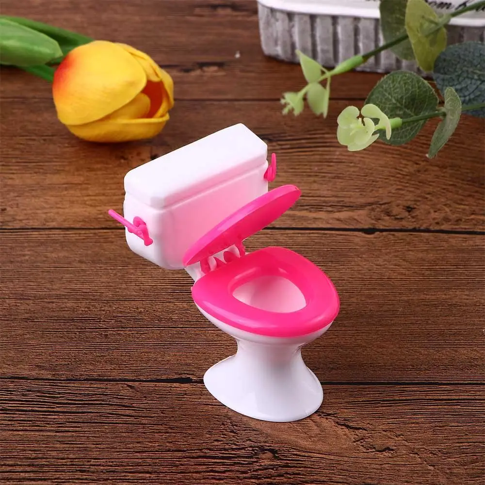 speelgoed Roze Toilethuis Miniatuur Badkameraccessoires Poppenhuismeubilair Wit Toilet Vintage Badkamer Modelleringsmeubilair Speelgoed