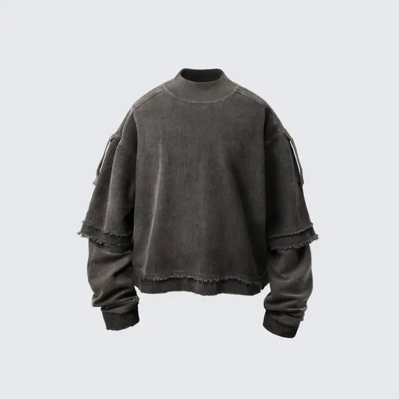 Dirty Dyed Distressed Trendy Pullover Men's Long Sleeve Washed Fake Two-Piece T-Shirt 2026 Spring New 2SIWT