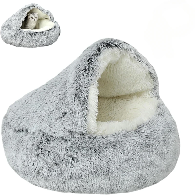 Cozy Cocoon Dog Bed, Cocoon Dog Bed, Cozy Cocoon Pet Bed for Dogs, Cat Cocoon Bed (Long Fleece-Khaki, 40CM/15.74in)