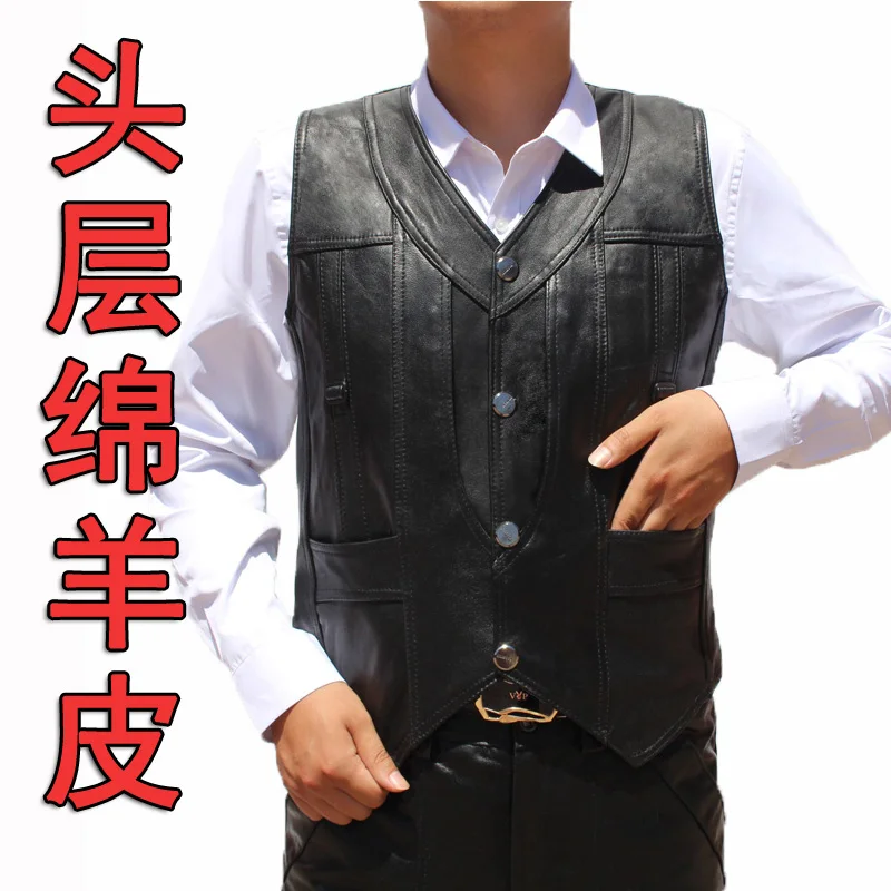 

2023 Men's Leather V-neck Leather Vest Solid Color Casual Suit Leather Vest