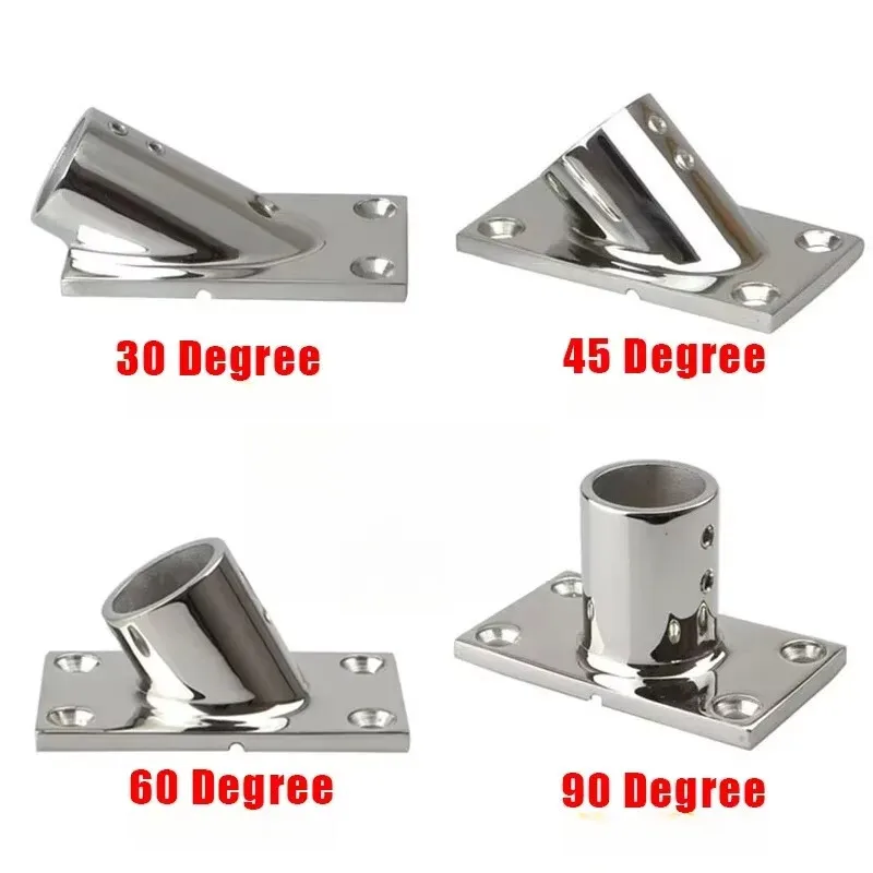 316 Stainless Steel Bimini Top Hand Rail Deck Base Fitting 30/45/60/90 Degree Boat Pipe Holder Mount for Yacht Marine Awning
