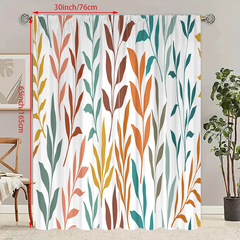 

2 шт. - Красочные шторы с принтом листьев, полупрозрачные 100% полиэстер, подходят для штор для спальни и декора гостиной.