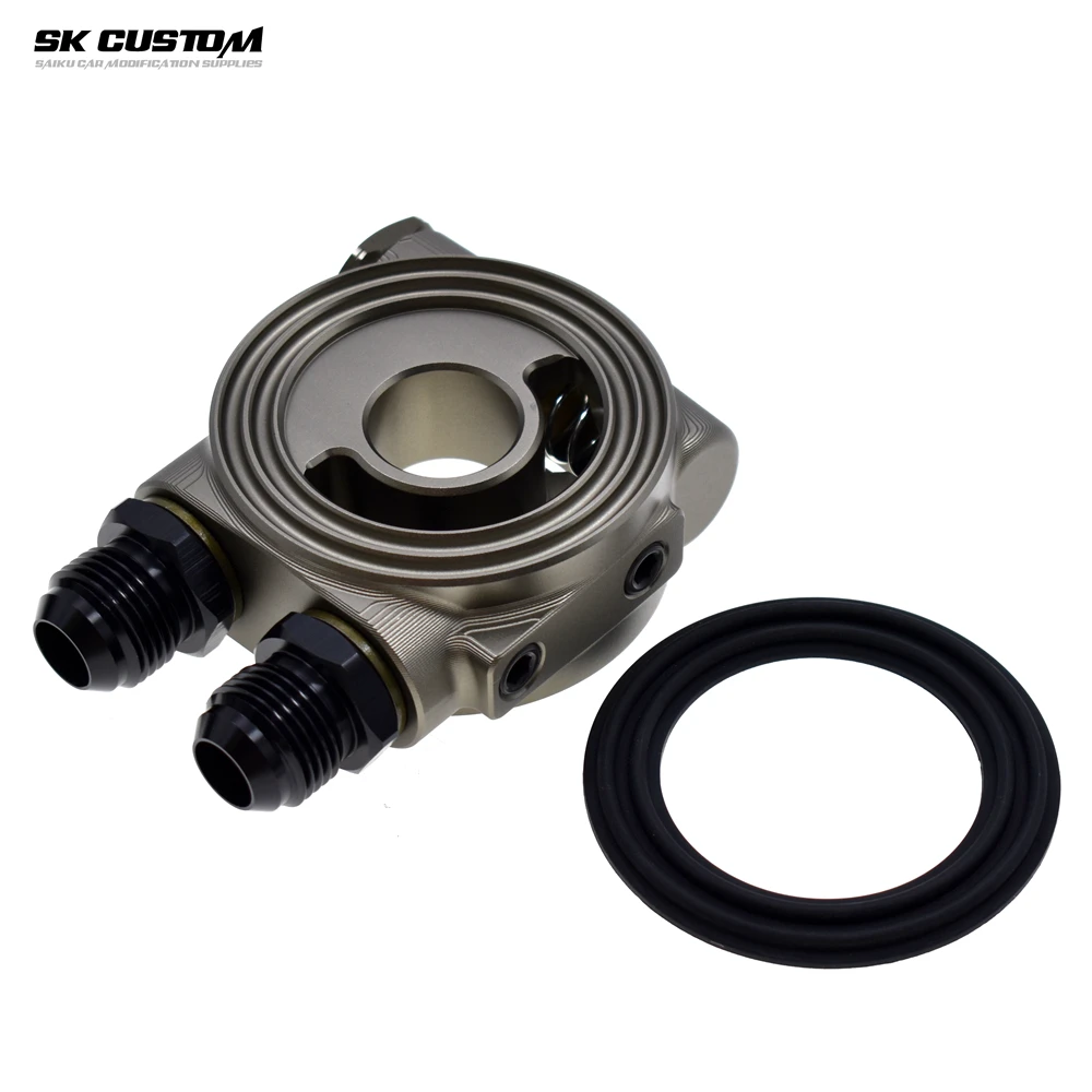 SK CUSTOM Car Conversion Aluminum Oil Cooling Adapter Oil Cooling Kit Sandwich Panel Thermostat Adapter 80° AN10 AN8