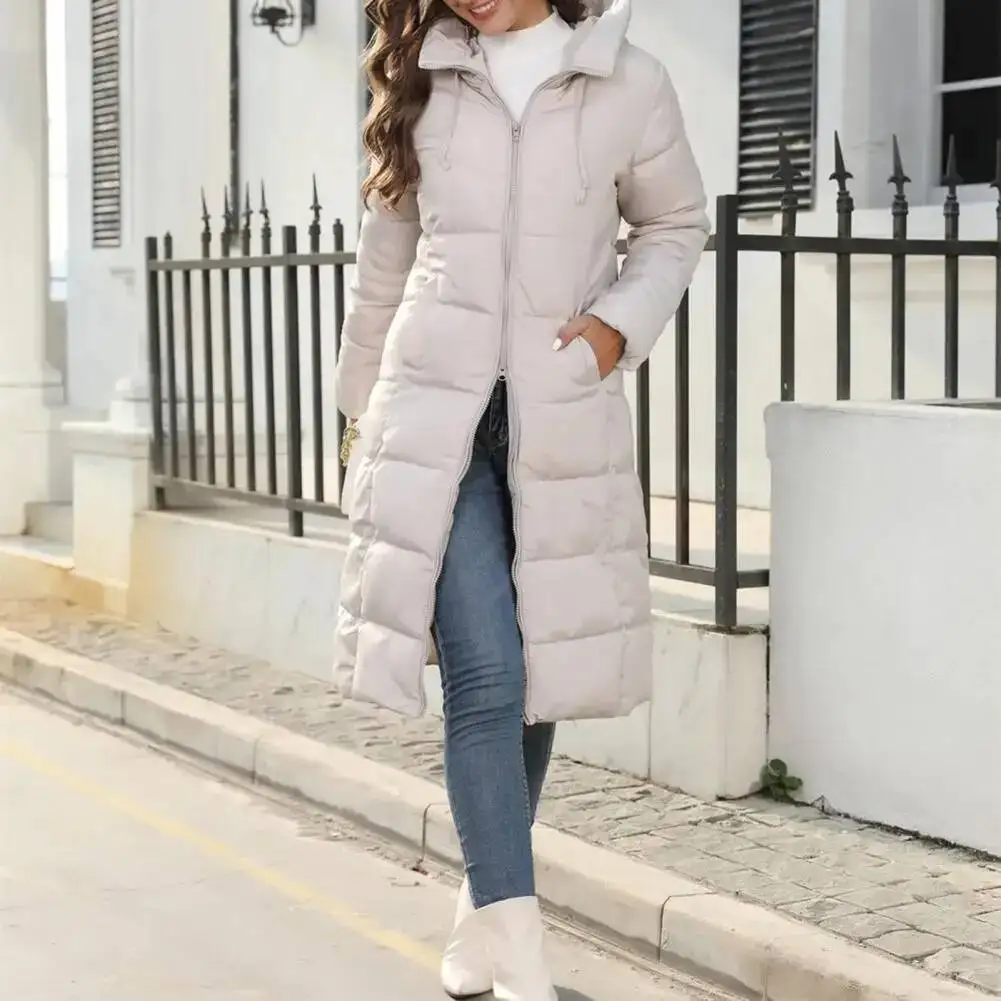 New Hooded Coats Women Medium Long Slim Fit Down Parkas Winter Warm Solid Casual Zipper Coat Stylish Outwear Autumn Jackets