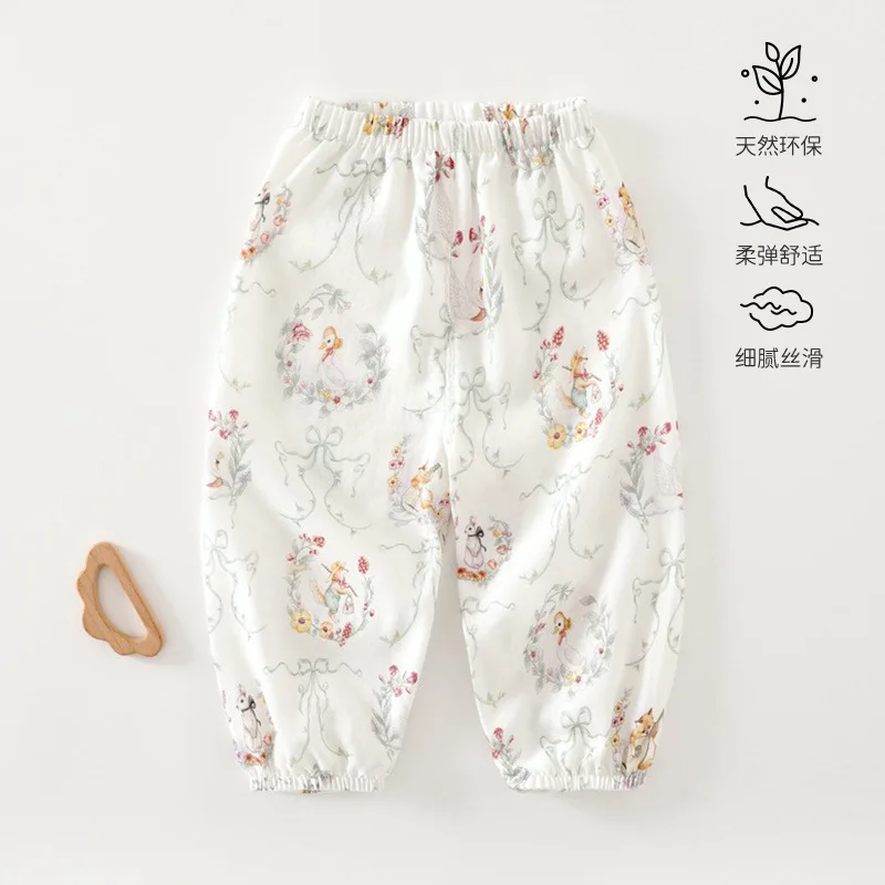 children's clothing baby mosquito-proof pants bamboo fiber gauze thin trousers cool air-conditioned leggings for boys and girls