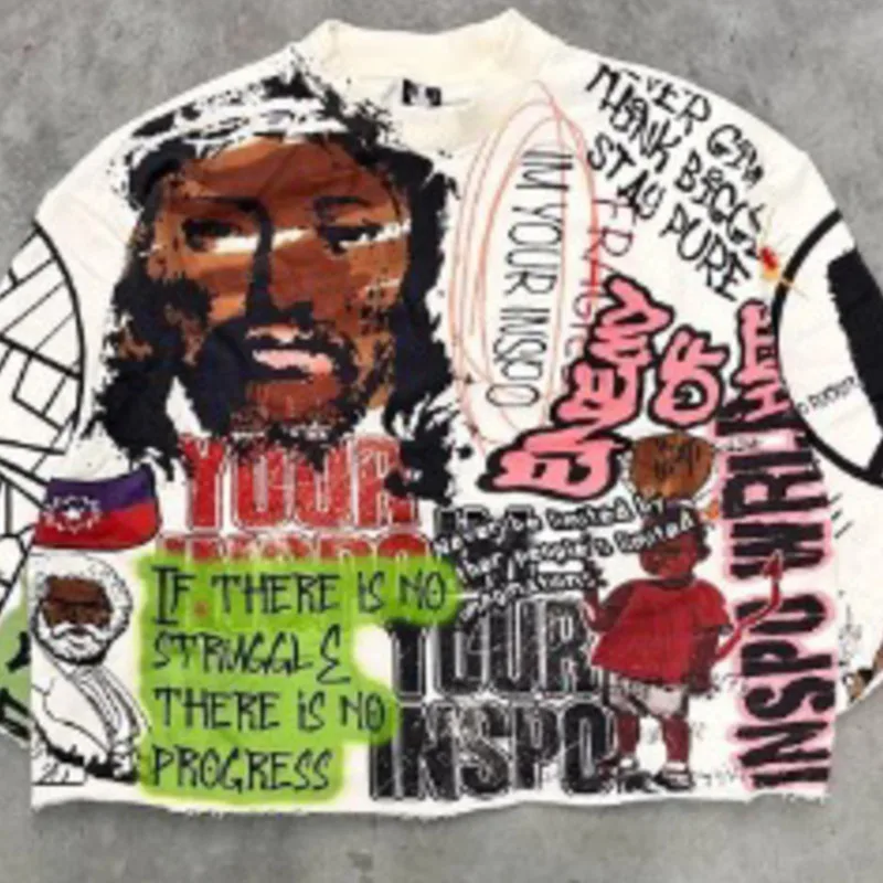 Cartoon Print T-shirt 2024 American And European Popular Hoodie New Punk Casual Round Neck Couple Pullover Loose Unisex Top New