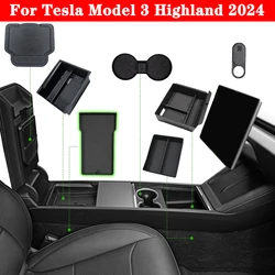 For Tesla Model 3 Highland 2024 Center Console Organizer, Cup Holder Insert Flocked Armrest Storage Box Tray Interior Accessory