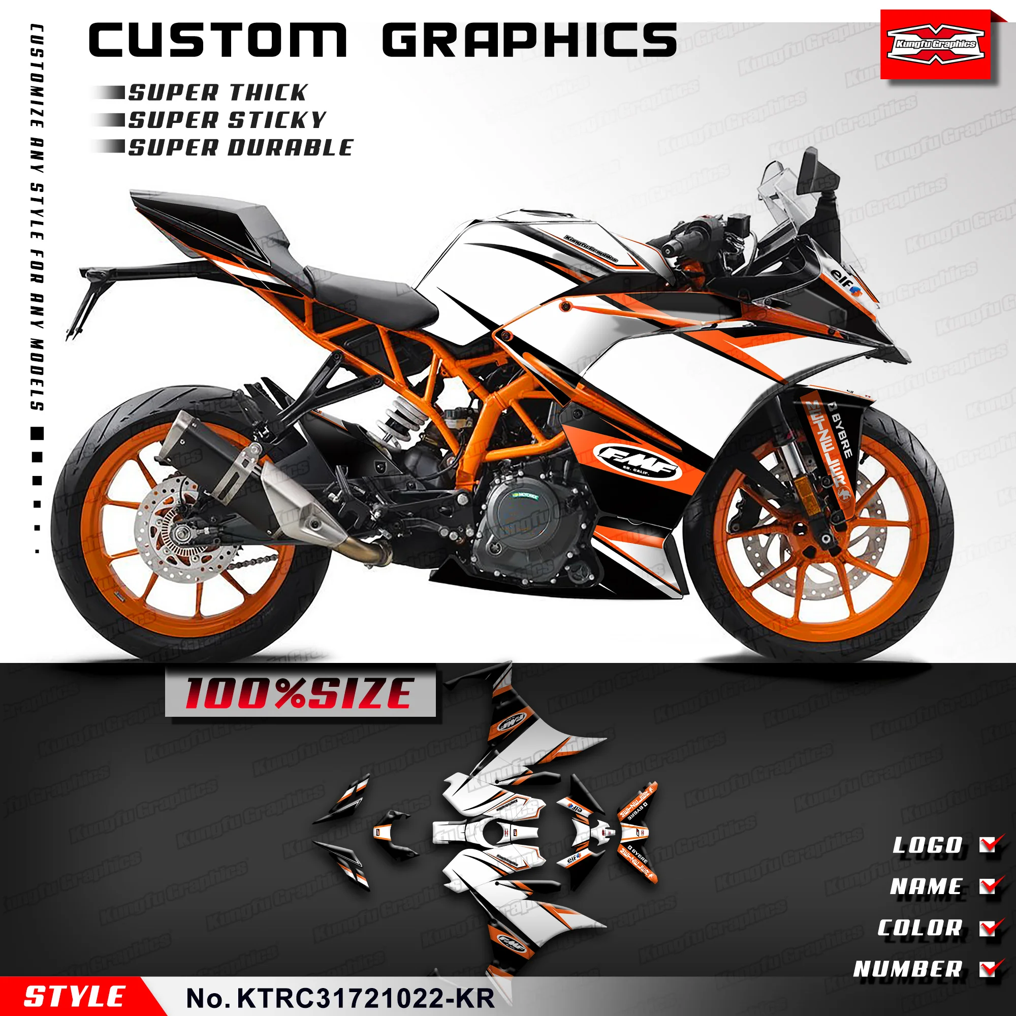 

KUNGFU GRAPHICS Motorcycle Sticker Kit for KTM RC 125 200 250 390 2017 2018 2019 2020 2021 2022 2023 2024, KTRC31721022-KR
