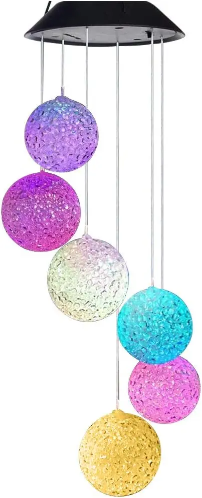 Solar Color-Changing Crystal Ball Wind Chime, Waterproof LED Hanging Light for Patio Garden Decor - view 2