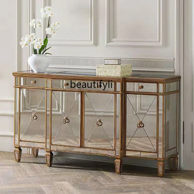 

Yh29 Light Luxury Mirror Sideboard Cabinet Solid Wood Entrance Cabinet with Drawer Locker Glass Curio Cabinet