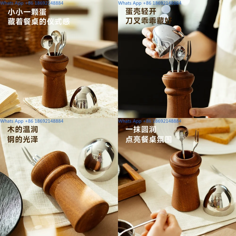 

Egg shaped wooden cutlery storage box for home use vintage creative design minimalist style decor