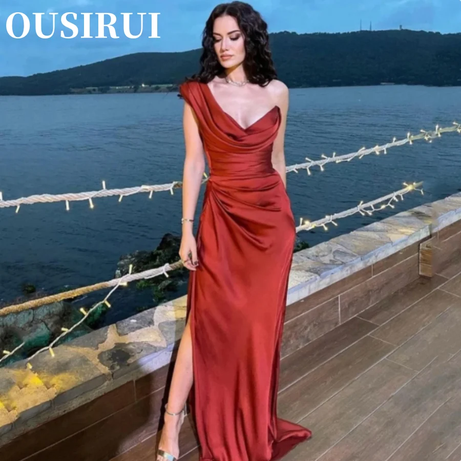 OUSIRUI 2024 Mermaid Stain Cocktail Gowns Saudi Arabia Sexy Prom Evening Dresses Formal One Shoulder High Split Party Dress