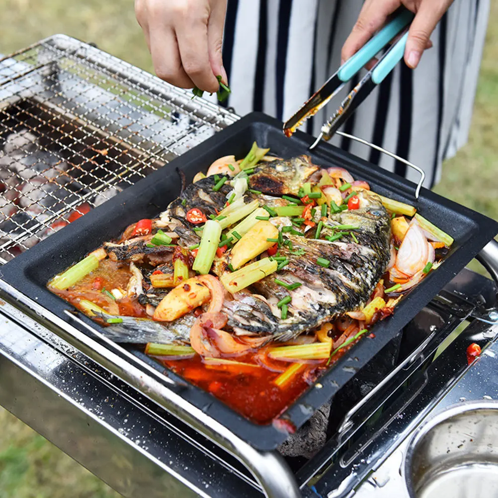 

1Pcs Heavyweight Carbon Steel Barbecue Pan Non-Stick Outdoor Grilling Tray Baking Bbq Supplies Thick Even Heat Distribution