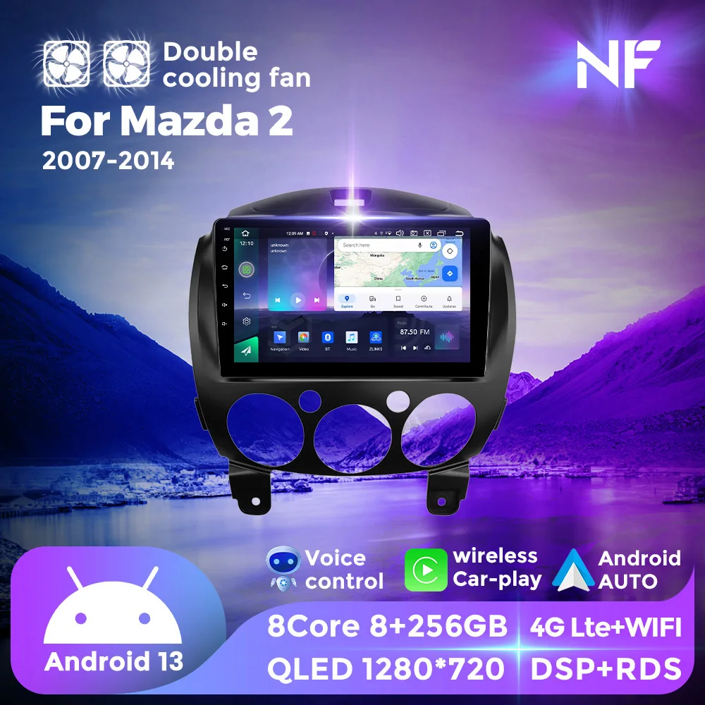 

NF Dual Cooling Fan Android 13 Car Radio For Mazda 2 DE 2007 - 2014 Multimedia Player Autoradio GPS Navi BT For Wireless Carplay