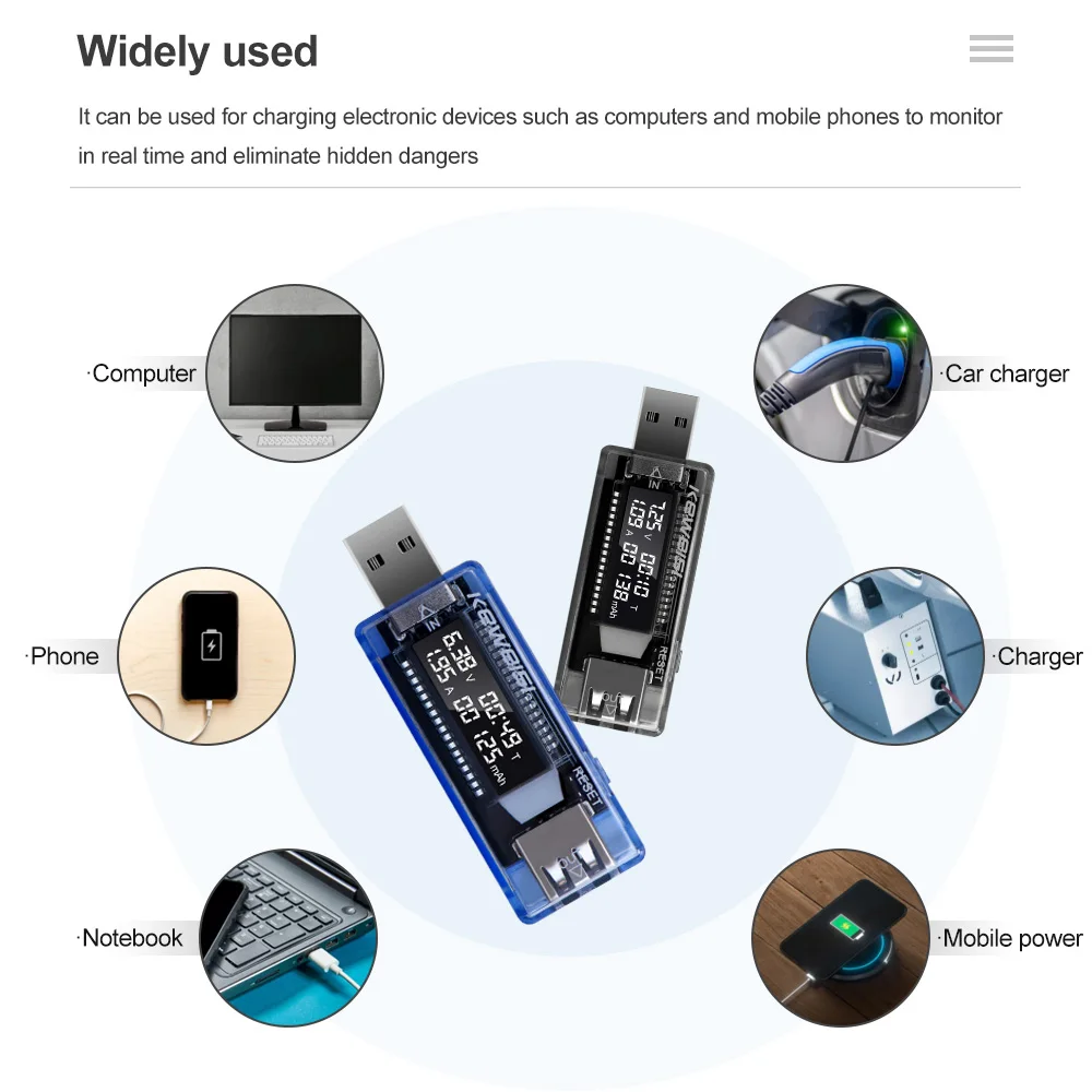 3 in 1 Power Meter Voltmeter USB Voltage Detector Electrical Power Capacity Voltage Tester Energy Indicator Detector Ammeter