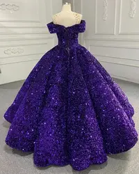 Gelinlik Modelleri Purple Quinceanera Dresses 2023 Sparkly Gillter Sequins Beaded Lace-up Corset Princess vestidos de 15 años