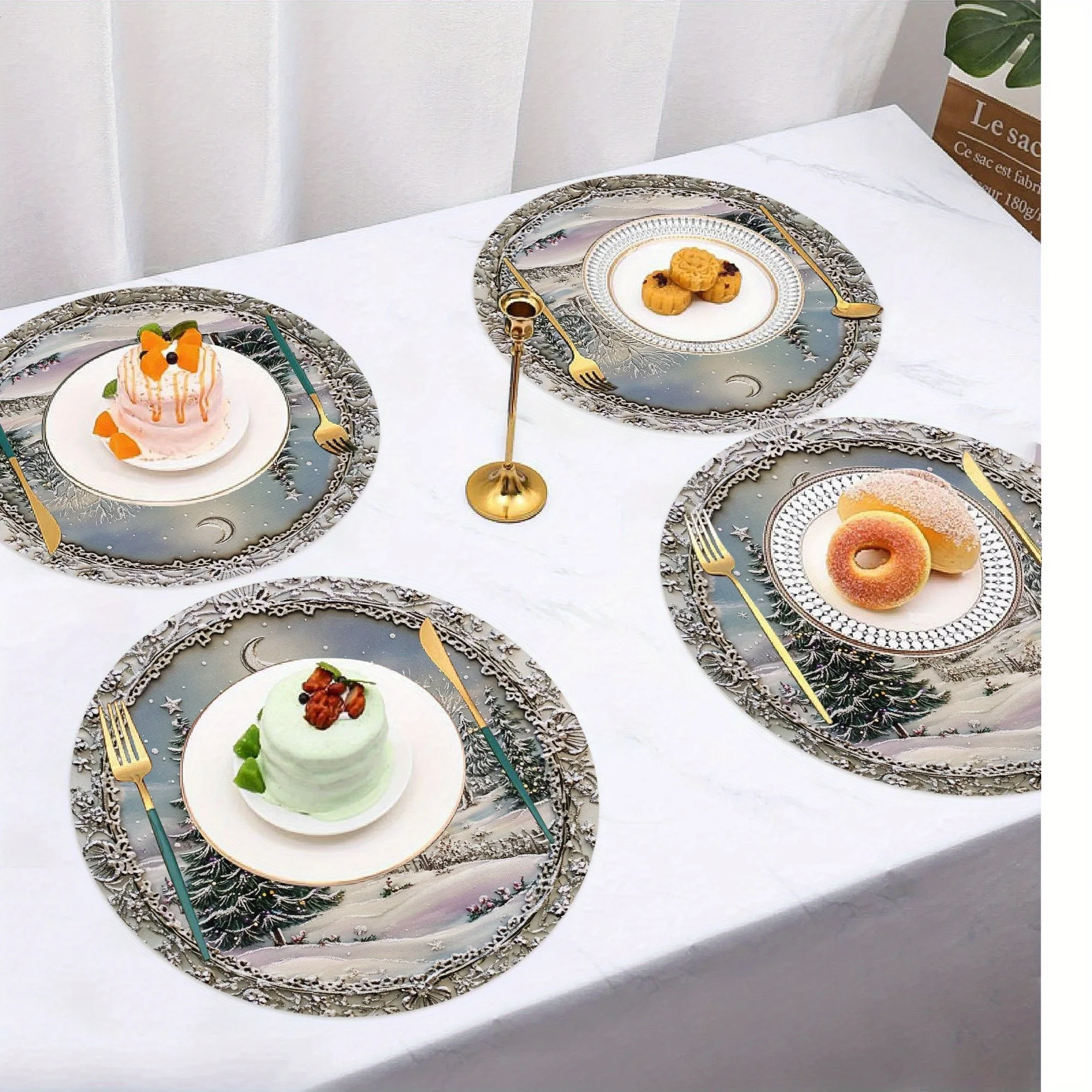 VIKAMA クリスマス雪景色プレースマット4枚セット 家庭宴会＆春節集会 ホリデーテーブルデコレーション＆アクセサリー