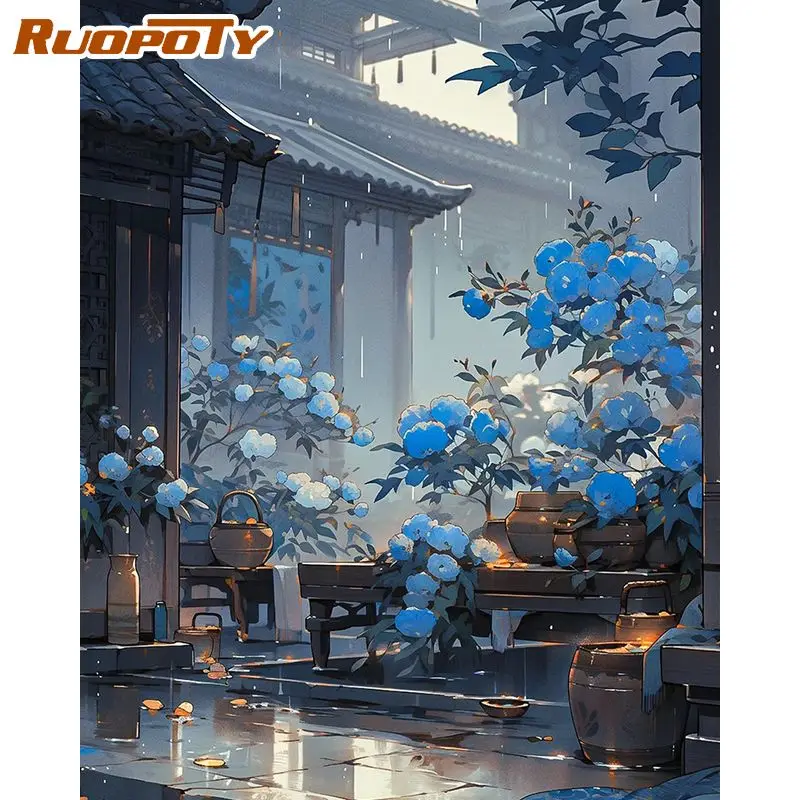 RUOPOTY Oil Painting By Numbers Paint Kit Mountain Patio Landscape Painting Numbers Adults Crafts Diy Gift Home Decors On Canvas