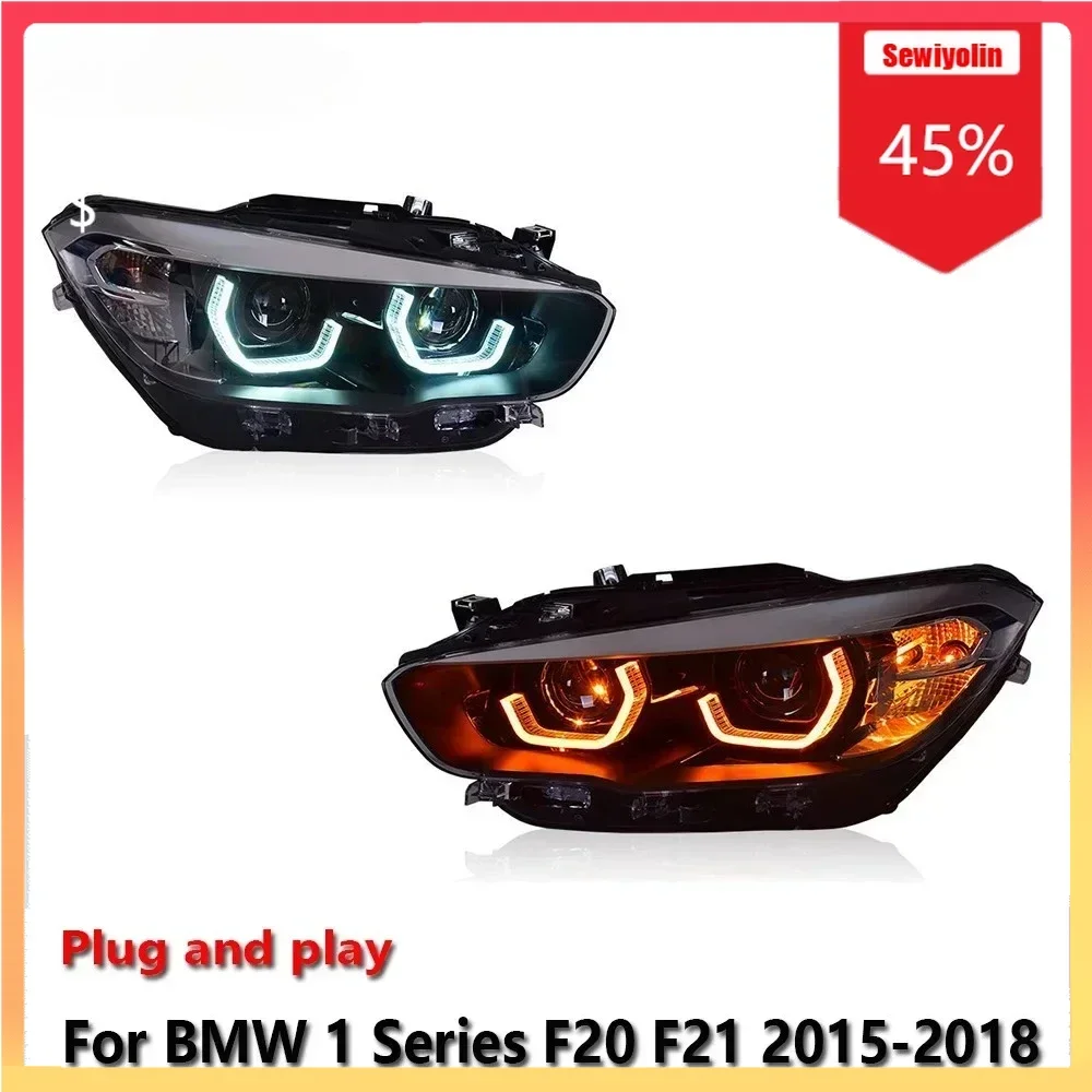 

Автомобильные светодиодные фары в сборе для BMW 1 серии F20 F21 2015-2018, автоматические противотуманные фары DRL, стоп-сигнал, указатель поворота, вилка и пла