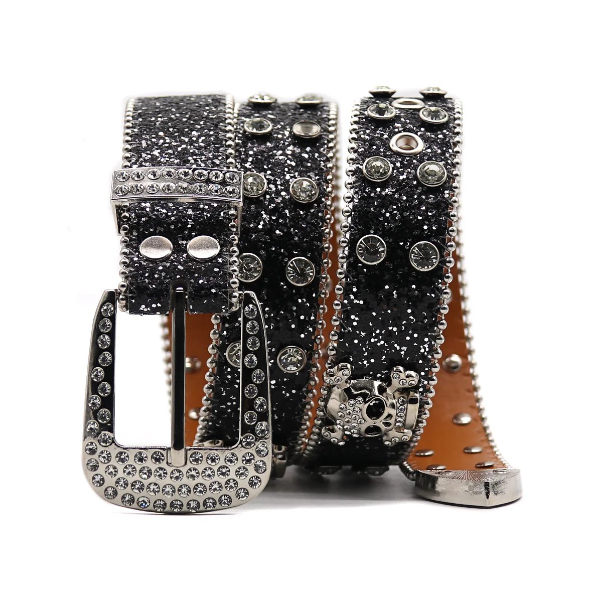 Women\'s Brand Luxury Sequin Punk Metal Buckle Belt Y2k Bling Skull Rhinestone Belt  Fashion Waistband Jeans Pants Decor Belt