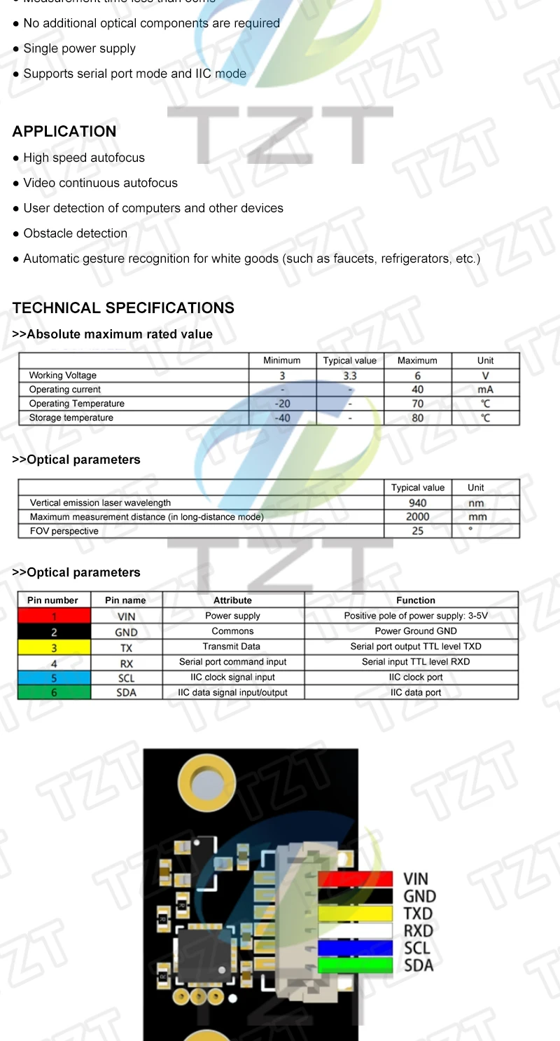 1/3 Stück TOF53200 TOF53400 2M / 4M Laser-Infrarot-Entfernungsmessungs-Sensormodul MODBUS IIC Serieller Modus für Arduino – Detail 2