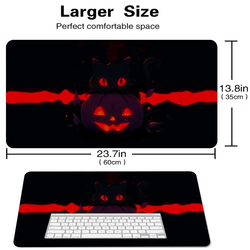 Alas Mouse Kucing Hitam Anime Lucu Alas Meja Gaming Kantor Komputer Besar Alas Keyboard & Mouse Gaming Anti-selip Karet XXL 900x400mm