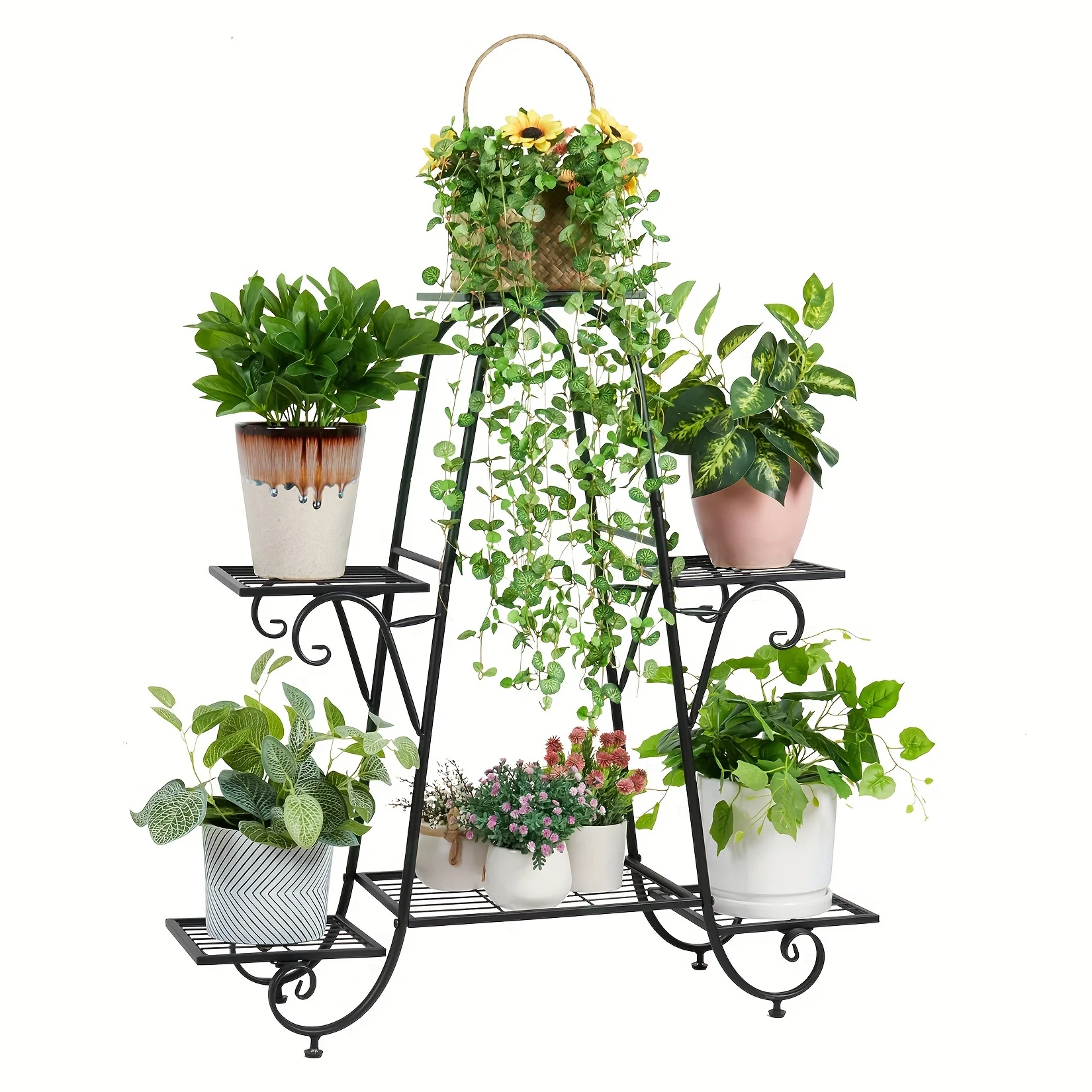 Plant Stand 6 Layer Metal Plant Rack Flower Pot Rack Black Garden Flower Pot Rack for Display Home Balcony Terrace