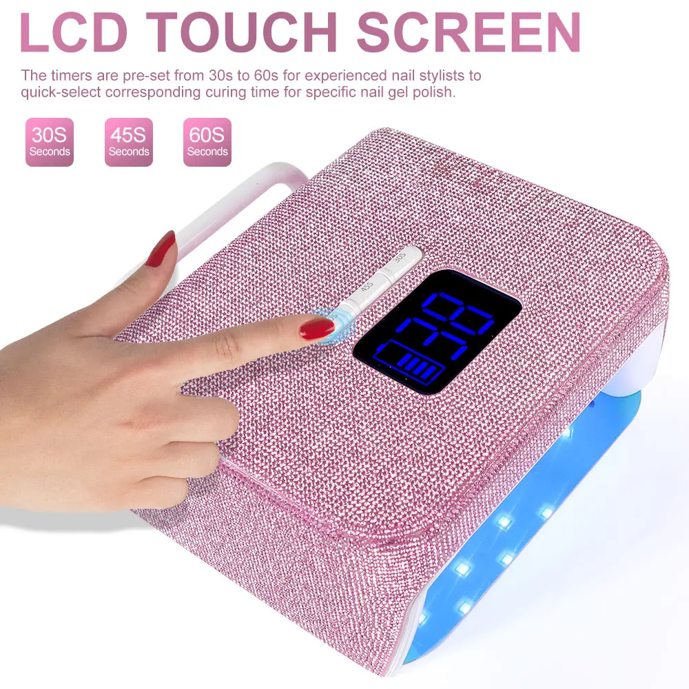 LIMEGIRL nagellamp snelle nageldroger roze zwart met strass HD-display 48 LEDS manicure pedicure machine nagelgel drooggereedschap