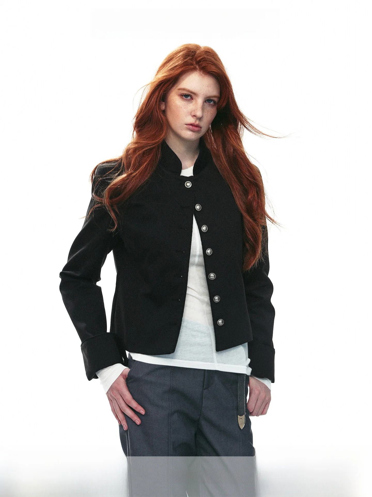 Classic Retro Design Short Stand Collar Commute Jacket Women's Fashion Autumn Top Button Closure Loose Fit Outerwear