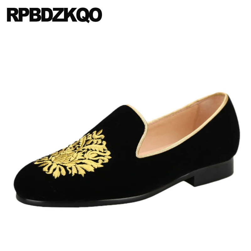 

Shoes Handmade Flats Round Toe Folk Velvet Pattern Women Traditional Smoking Slippers Loafers Ethnic Slip On Embroided Plus Size