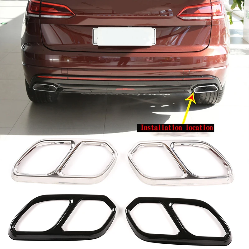 

Stainless Steel Exterior Accessories 2 Style Car Styling Tail Throat Exhaust Trim Frame For Volkswagen Touareg 2019 2020 2021