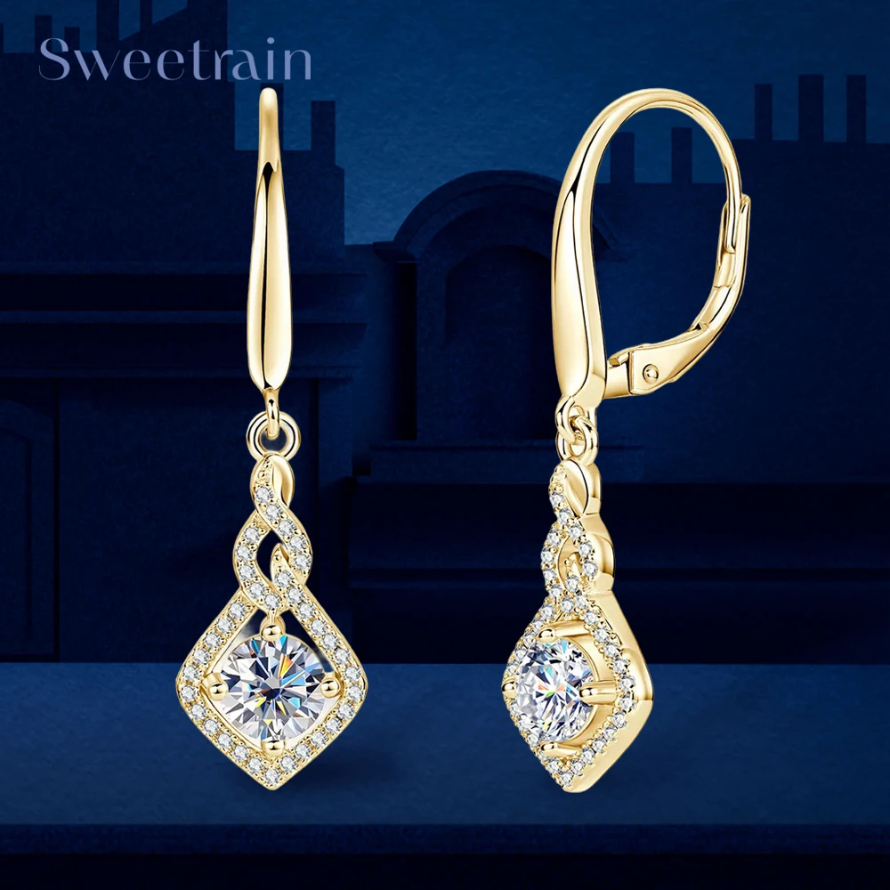 

Sweetrain 0,5 карата Муассанит с бриллиантами серьги-капли 18 К позолоченные висячие серьги из серебра 925 пробы для женщин сверкающие ювелирные изделия подарки
