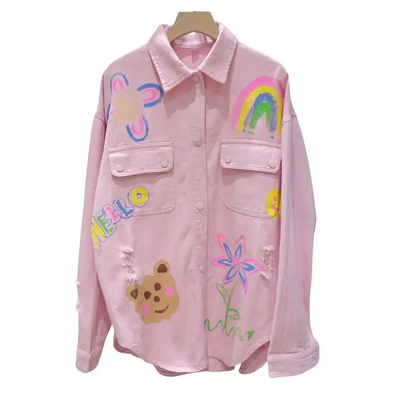 

Spring/Summer New Women's Denim Jacket Loose Printed Sweet Jacket