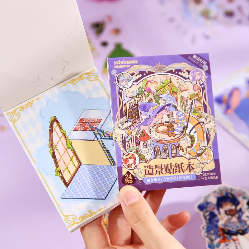 Kawaii 3D Cartoon Fairy Tale Story Miniature Scene MiniSticker Book DIY Handmade Collage Toy Game Sticker Children Festival Gift