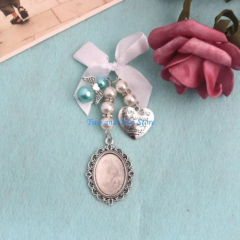 HX6F Wedding Bouquet Charm Lace Oval Bridal Bouquet Angel Charm Memorial Photo Charm You Are for Always on My Heart Charm