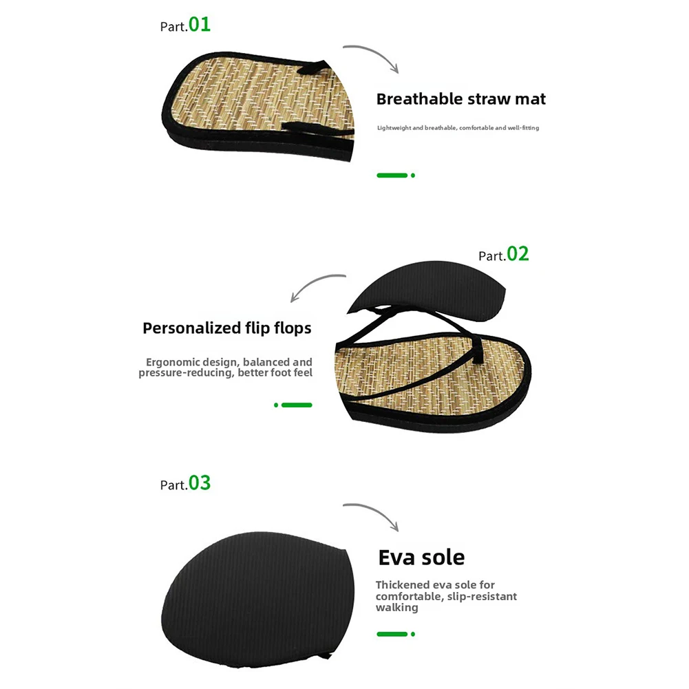 Breathable Summer Sandals,Rattan Sandals For Home/Outdoor Wear,Unisex Summer Flat Bottomed Straw Mat Slippers,For Casual Walk - view 6