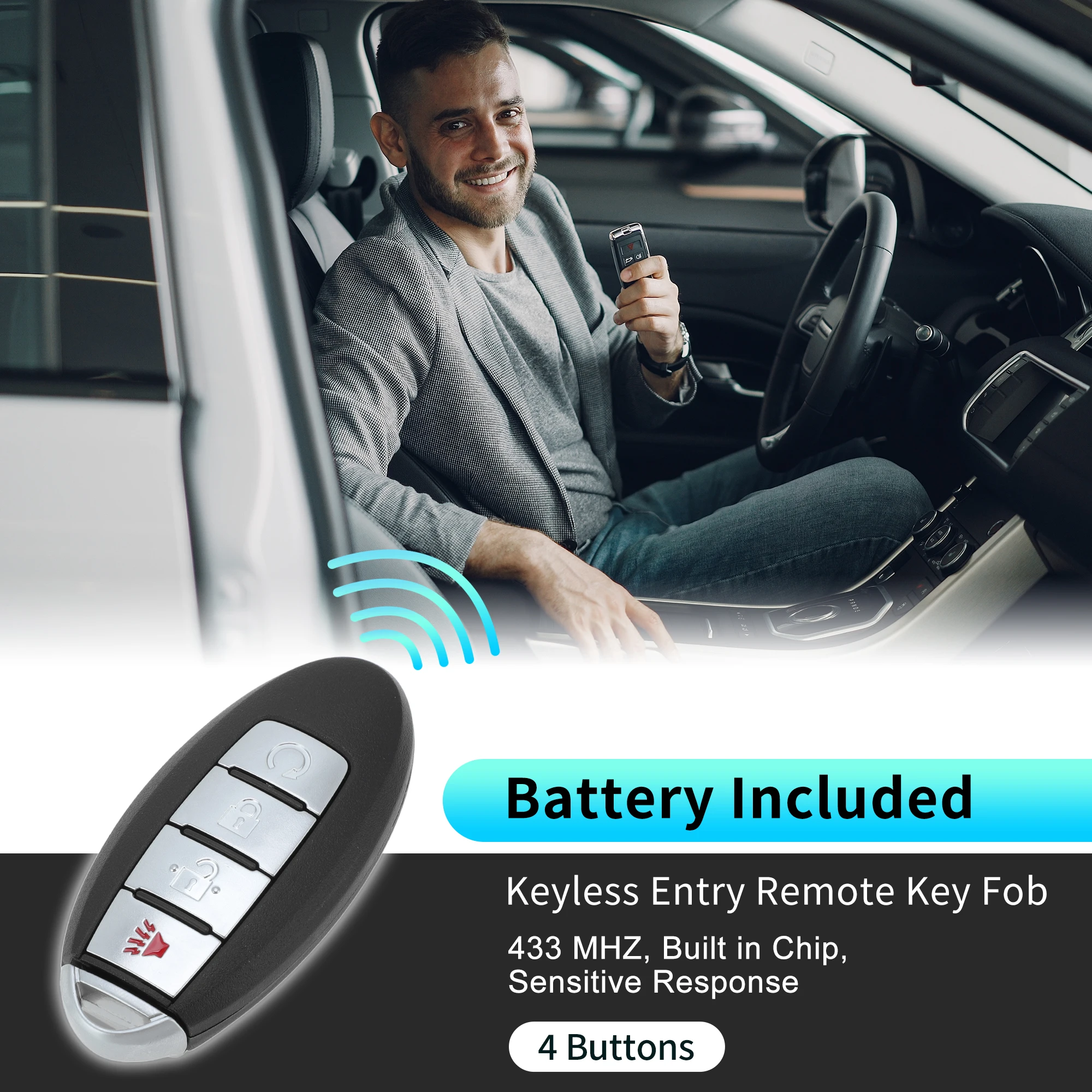 UXCELL KR5S180144014 433Mhz Keyless Entry Remote Smart Key Fob for Nissan Murano 15-18