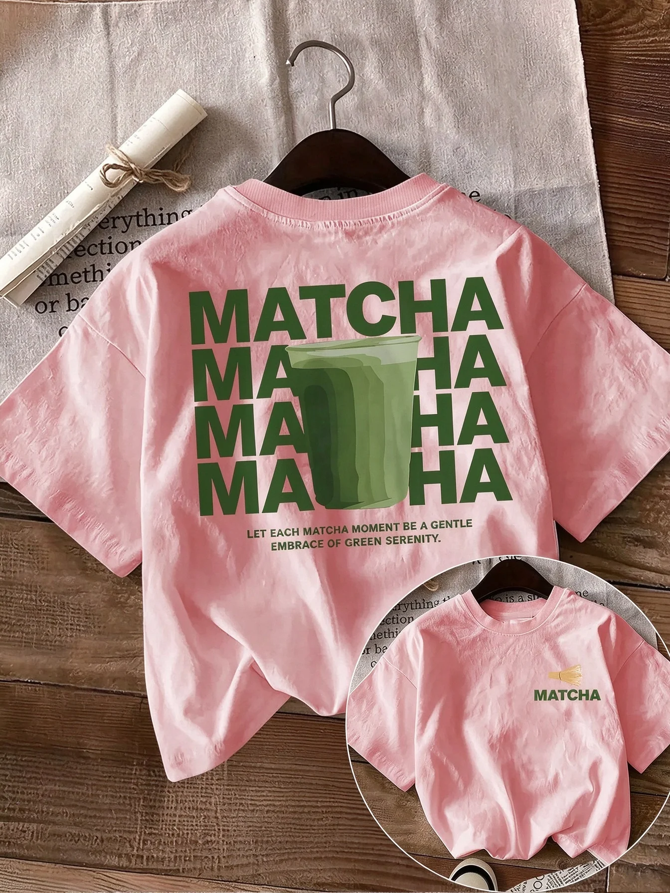 Matcha Latte Retro Iced Coffee Graphic T-Shirt Cotton Coffee Lover Aesthetic Print Loose Crew Neck Short Sleeve Casual Daily Top