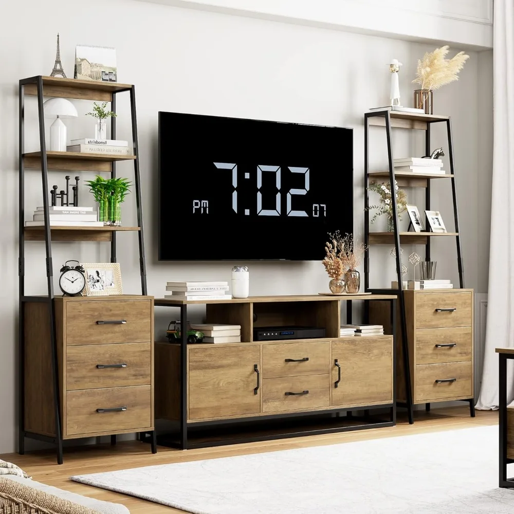 ชั้นวางหนังสือทรงสูง 4 ชั้น ทันสมัย พร้อมลิ้นชักไม้ สำหรับจัดเก็บของในห้องนั่งเล่นและทางเข้าบ้าน