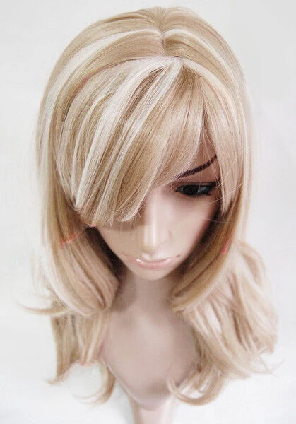 Honey Blonde Highlight Long Wavy Ladies Synthetic Skin Top Wigs