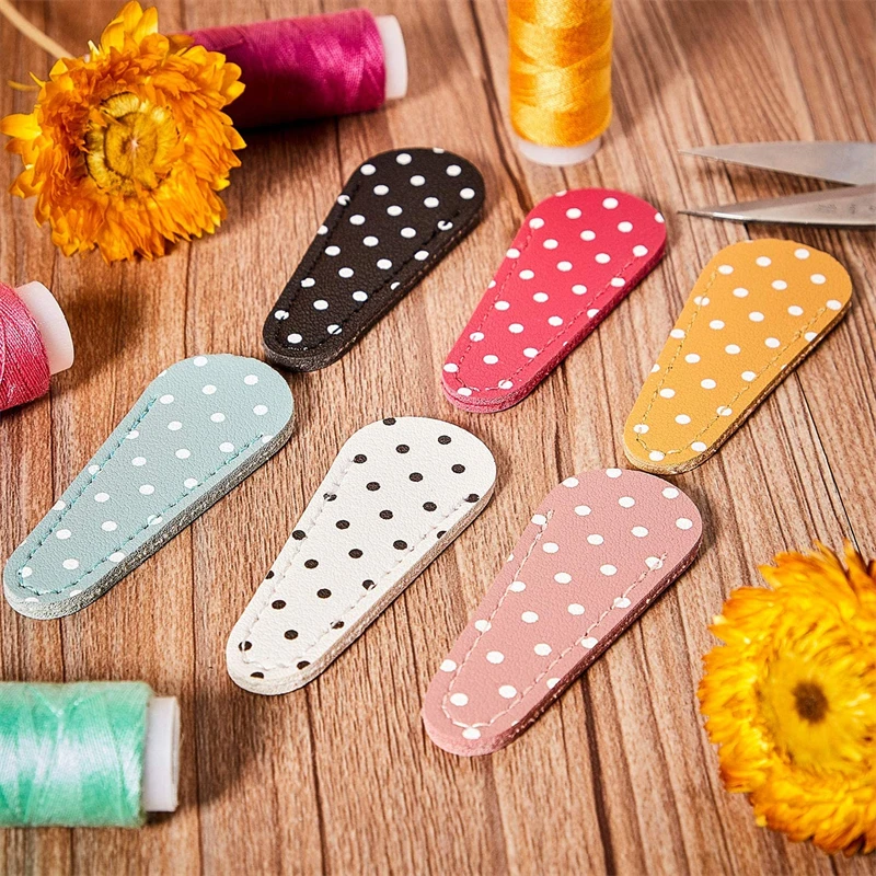 1Pc PU Leather Dot Printed Scissors Protective Cases Craft Sewing Handicraft Scissor Cover DIY Scissors Protective Cover Sewing