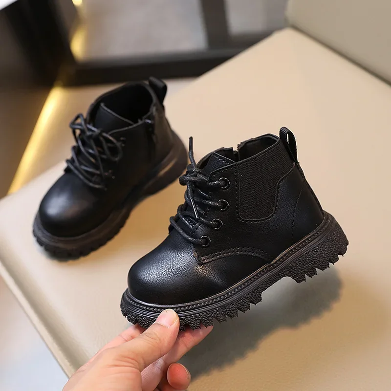 

Children Short Boots Retro Side Zip Kids British Boots Non-slip Soft Bottom 2025 Autumn New Boys Girls Ankle Boots Soild Color